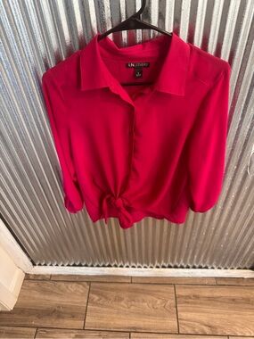 I.N. Studio Fuchsia Tie-Front Button-Down Blouse Size S